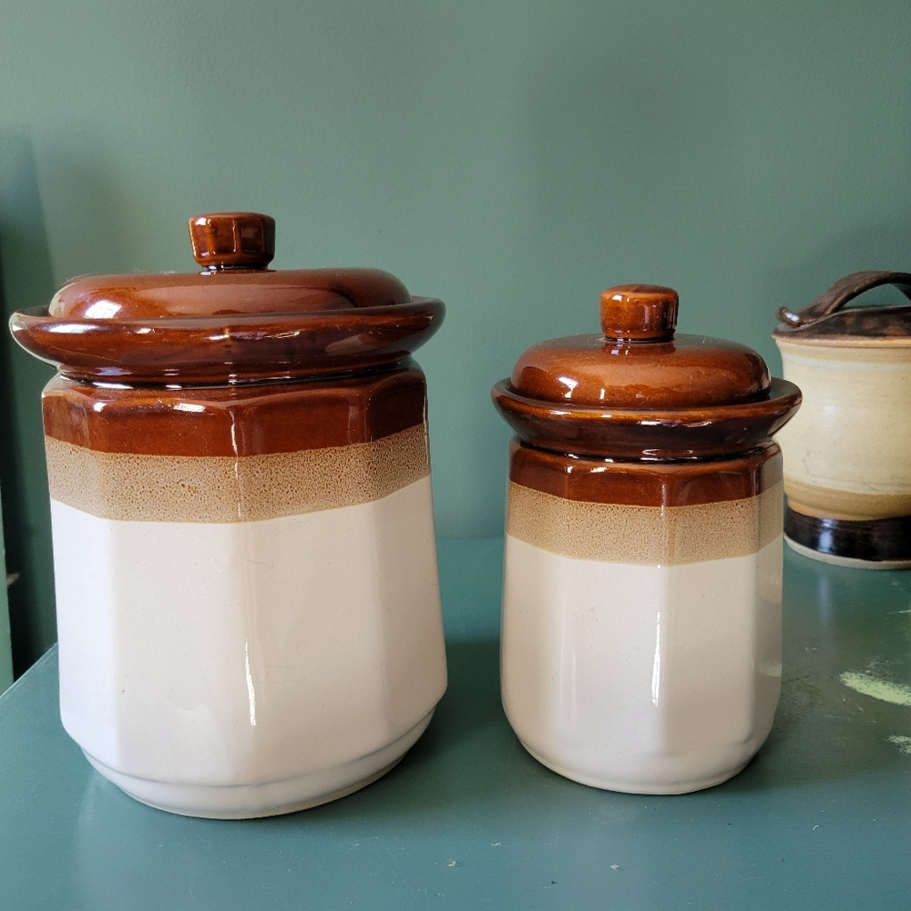 Vintage Glazed Pottery Canisters